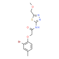 ChemSpider 2D Image | 2-(2-Bromo-4-methylphenoxy)-N-[5-(methoxymethyl)-1,3,4-thiadiazol-2-yl]acetamide | C13H14BrN3O3S