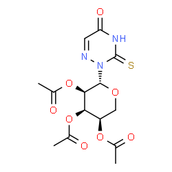ChemSpider 2D Image | 3-Thioxo-2-(2,3,4-tri-O-acetyl-beta-D-ribopyranosyl)-3,4-dihydro-1,2,4-triazin-5(2H)-one | C14H17N3O8S