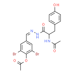ChemSpider 2D Image | 4-[(Z)-{[2-Acetamido-3-(4-hydroxyphenyl)propanoyl]hydrazono}methyl]-2,6-dibromophenyl acetate (non-preferred name) | C20H19Br2N3O5