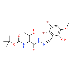 ChemSpider 2D Image | 2-Methyl-2-propanyl {1-[(2Z)-2-(2,3-dibromo-6-hydroxy-5-methoxybenzylidene)hydrazino]-3-hydroxy-1-oxo-2-butanyl}carbamate (non-preferred name) | C17H23Br2N3O6