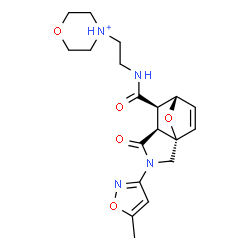 ChemSpider 2D Image | 4-[2-({[(1S,5S,6R,7S)-3-(5-Methyl-1,2-oxazol-3-yl)-4-oxo-10-oxa-3-azatricyclo[5.2.1.0~1,5~]dec-8-en-6-yl]carbonyl}amino)ethyl]morpholin-4-ium | C19H25N4O5