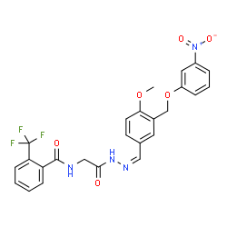 ChemSpider 2D Image | N-{2-[(2Z)-2-{4-Methoxy-3-[(3-nitrophenoxy)methyl]benzylidene}hydrazino]-2-oxoethyl}-2-(trifluoromethyl)benzamide (non-preferred name) | C25H21F3N4O6