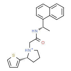 ChemSpider 2D Image | (2R)-1-(2-{[(1S)-1-(1-Naphthyl)ethyl]amino}-2-oxoethyl)-2-(2-thienyl)pyrrolidinium | C22H25N2OS