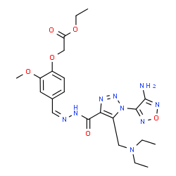 ChemSpider 2D Image | Ethyl (4-{(Z)-[({1-(4-amino-1,2,5-oxadiazol-3-yl)-5-[(diethylamino)methyl]-1H-1,2,3-triazol-4-yl}carbonyl)hydrazono]methyl}-2-methoxyphenoxy)acetate | C22H29N9O6
