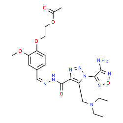 ChemSpider 2D Image | 2-(4-{(Z)-[({1-(4-Amino-1,2,5-oxadiazol-3-yl)-5-[(diethylamino)methyl]-1H-1,2,3-triazol-4-yl}carbonyl)hydrazono]methyl}-2-methoxyphenoxy)ethyl acetate | C22H29N9O6