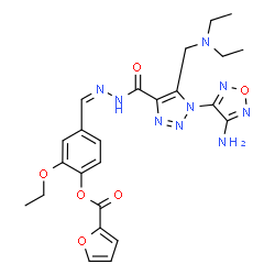 ChemSpider 2D Image | 4-{(Z)-[({1-(4-Amino-1,2,5-oxadiazol-3-yl)-5-[(diethylamino)methyl]-1H-1,2,3-triazol-4-yl}carbonyl)hydrazono]methyl}-2-ethoxyphenyl 2-furoate | C24H27N9O6