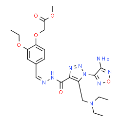 ChemSpider 2D Image | Methyl (4-{(Z)-[({1-(4-amino-1,2,5-oxadiazol-3-yl)-5-[(diethylamino)methyl]-1H-1,2,3-triazol-4-yl}carbonyl)hydrazono]methyl}-2-ethoxyphenoxy)acetate | C22H29N9O6