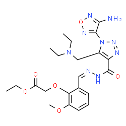 ChemSpider 2D Image | Ethyl (2-{(Z)-[({1-(4-amino-1,2,5-oxadiazol-3-yl)-5-[(diethylamino)methyl]-1H-1,2,3-triazol-4-yl}carbonyl)hydrazono]methyl}-6-methoxyphenoxy)acetate | C22H29N9O6