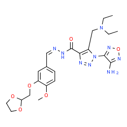 ChemSpider 2D Image | 1-(4-Amino-1,2,5-oxadiazol-3-yl)-5-[(diethylamino)methyl]-N'-{(Z)-[3-(1,3-dioxolan-2-ylmethoxy)-4-methoxyphenyl]methylene}-1H-1,2,3-triazole-4-carbohydrazide | C22H29N9O6