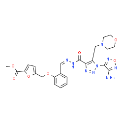 ChemSpider 2D Image | Methyl 5-({2-[(Z)-({[1-(4-amino-1,2,5-oxadiazol-3-yl)-5-(4-morpholinylmethyl)-1H-1,2,3-triazol-4-yl]carbonyl}hydrazono)methyl]phenoxy}methyl)-2-furoate | C24H25N9O7