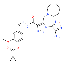 ChemSpider 2D Image | 4-[(Z)-({[1-(4-Amino-1,2,5-oxadiazol-3-yl)-5-(1-azepanylmethyl)-1H-1,2,3-triazol-4-yl]carbonyl}hydrazono)methyl]-2-methoxyphenyl cyclopropanecarboxylate | C24H29N9O5
