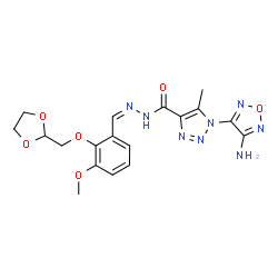 ChemSpider 2D Image | 1-(4-Amino-1,2,5-oxadiazol-3-yl)-N'-{(Z)-[2-(1,3-dioxolan-2-ylmethoxy)-3-methoxyphenyl]methylene}-5-methyl-1H-1,2,3-triazole-4-carbohydrazide | C18H20N8O6