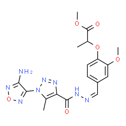 ChemSpider 2D Image | Methyl 2-{4-[(Z)-({[1-(4-amino-1,2,5-oxadiazol-3-yl)-5-methyl-1H-1,2,3-triazol-4-yl]carbonyl}hydrazono)methyl]-2-methoxyphenoxy}propanoate | C18H20N8O6