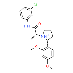ChemSpider 2D Image | (2R)-1-{(2R)-1-[(3-Chlorophenyl)amino]-1-oxo-2-propanyl}-2-(2,4-dimethoxyphenyl)pyrrolidinium | C21H26ClN2O3