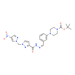 ChemSpider 2D Image | 2-Methyl-2-propanyl 4-(3-{(Z)-[({1-[(4-nitro-1H-pyrazol-1-yl)methyl]-1H-pyrazol-3-yl}carbonyl)hydrazono]methyl}phenyl)-1-piperazinecarboxylate | C24H29N9O5