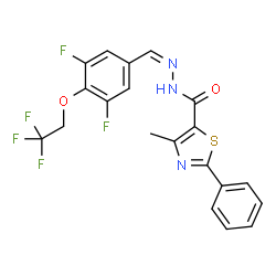 ChemSpider 2D Image | N'-{(Z)-[3,5-Difluoro-4-(2,2,2-trifluoroethoxy)phenyl]methylene}-4-methyl-2-phenyl-1,3-thiazole-5-carbohydrazide | C20H14F5N3O2S