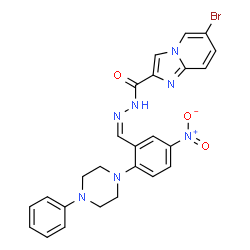 ChemSpider 2D Image | 6-Bromo-N'-{(Z)-[5-nitro-2-(4-phenyl-1-piperazinyl)phenyl]methylene}imidazo[1,2-a]pyridine-2-carbohydrazide | C25H22BrN7O3