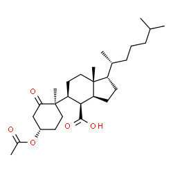 ChemSpider 2D Image | (1S,3aS,4R,5S,7aR)-5-[(1R,4S)-4-Acetoxy-1-methyl-2-oxocyclohexyl]-7a-methyl-1-[(2R)-6-methyl-2-heptanyl]octahydro-1H-indene-4-carboxylic acid | C28H46O5