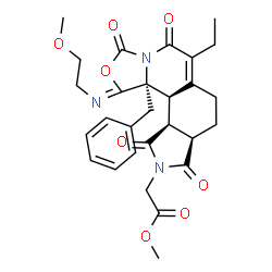 ChemSpider 2D Image | Methyl {(8aR,11aS,11bR,11cS)-11c-benzyl-6-ethyl-1-[(2-methoxyethyl)imino]-3,5,9,11-tetraoxo-1,5,7,8,8a,9,11,11a,11b,11c-decahydro-10H-[1,3]oxazolo[4,3-a]pyrrolo[3,4-h]isoquinolin-10-yl}acetate | C28H31N3O8