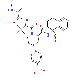 ChemSpider 2D Image | N-(1-Formyl-1,2,3,4-tetrahydro-1-naphthalenyl)-1-(N-methylalanyl-3-methylvalyl)-4-(5-nitro-2-pyridinyl)-2-piperazinecarboxamide | C31H41N7O6