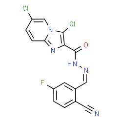 ChemSpider 2D Image | 3,6-Dichloro-N'-[(Z)-(2-cyano-5-fluorophenyl)methylene]imidazo[1,2-a]pyridine-2-carbohydrazide | C16H8Cl2FN5O