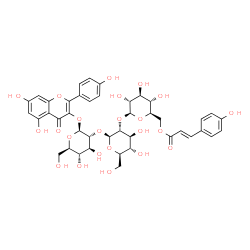 ChemSpider 2D Image | Kaempferol 3-O-[6-(4-coumaroyl)-beta-D-glucosyl-(1->2)-beta-D-glucosyl-(1->2)-beta-D-glucoside] | C42H46O23