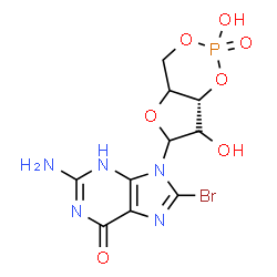 ChemSpider 2D Image | 2-Amino-8-bromo-9-[(7aR)-2,7-dihydroxy-2-oxidotetrahydro-4H-furo[3,2-d][1,3,2]dioxaphosphinin-6-yl]-3,9-dihydro-6H-purin-6-one | C10H11BrN5O7P