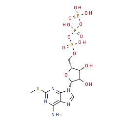 ChemSpider 2D Image | 9-[(2xi)-5-O-(Hydroxy{[hydroxy(phosphonooxy)phosphoryl]oxy}phosphoryl)-beta-D-threo-pentofuranosyl]-2-(methylsulfanyl)-9H-purin-6-amine | C11H18N5O13P3S