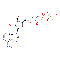 ChemSpider 2D Image | 9-[(2xi)-5-O-(Hydroxy{[hydroxy(phosphonooxy)phosphoryl]methyl}phosphoryl)-beta-D-threo-pentofuranosyl]-9H-purin-6-amine | C11H18N5O12P3