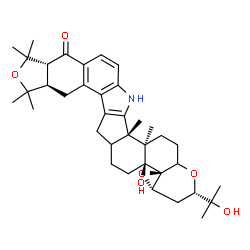 ChemSpider 2D Image | (2S,3aS,4aR,4bS,8aR,11aR,15bS,15cR)-4b-Hydroxy-2-(2-hydroxy-2-propanyl)-9,9,11,11,15b,15c-hexamethyl-3,3a,5,6,6a,8,8a,9,11,11a,15,15b,15c,16,17,17a-hexadecahydro-2H,4bH-[2]benzofuro[5,6-e]oxireno[4',4
a']chromeno[5',6':6,7]indeno[1,2-b]indol-12(7H)-one | C37H49NO6