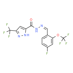 ChemSpider 2D Image | N'-{(Z)-[4-Fluoro-2-(trifluoromethoxy)phenyl]methylene}-3-(trifluoromethyl)-1H-pyrazole-5-carbohydrazide | C13H7F7N4O2
