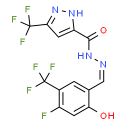 ChemSpider 2D Image | N'-{(Z)-[4-Fluoro-2-hydroxy-5-(trifluoromethyl)phenyl]methylene}-3-(trifluoromethyl)-1H-pyrazole-5-carbohydrazide | C13H7F7N4O2