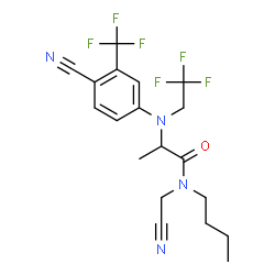 ChemSpider 2D Image | N-Butyl-N-(cyanomethyl)-N~2~-[4-cyano-3-(trifluoromethyl)phenyl]-N~2~-(2,2,2-trifluoroethyl)alaninamide | C19H20F6N4O
