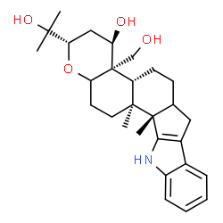 ChemSpider 2D Image | (2S,4R,4aS,4bR,12bS,12cS)-4a-(Hydroxymethyl)-2-(2-hydroxy-2-propanyl)-12b,12c-dimethyl-3,4,4a,4b,5,6,6a,7,12,12b,12c,13,14,14a-tetradecahydro-2H-chromeno[5',6':6,7]indeno[1,2-b]indol-4-ol | C28H39NO4