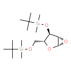 ChemSpider 2D Image | {[(1R,3R,4R,5S)-4-{[Dimethyl(2-methyl-2-propanyl)silyl]oxy}-2,6-dioxabicyclo[3.1.0]hex-3-yl]methoxy}(dimethyl)(2-methyl-2-propanyl)silane | C17H36O4Si2
