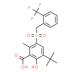 ChemSpider 2D Image | 2-Hydroxy-6-methyl-3-(2-methyl-2-propanyl)-5-{[2-(trifluoromethyl)benzyl]sulfonyl}benzoic acid | C20H21F3O5S