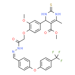 ChemSpider 2D Image | Methyl 4-(3-methoxy-4-{2-oxo-2-[(2Z)-2-{4-[4-(trifluoromethyl)phenoxy]benzylidene}hydrazino]ethoxy}phenyl)-6-methyl-2-thioxo-1,2,3,4-tetrahydro-5-pyrimidinecarboxylate | C30H27F3N4O6S