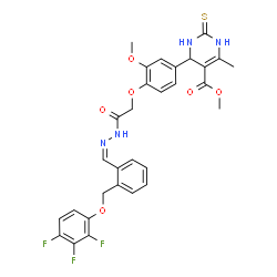 ChemSpider 2D Image | Methyl 4-(3-methoxy-4-{2-oxo-2-[(2Z)-2-{2-[(2,3,4-trifluorophenoxy)methyl]benzylidene}hydrazino]ethoxy}phenyl)-6-methyl-2-thioxo-1,2,3,4-tetrahydro-5-pyrimidinecarboxylate | C30H27F3N4O6S