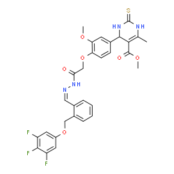 ChemSpider 2D Image | Methyl 4-(3-methoxy-4-{2-oxo-2-[(2Z)-2-{2-[(3,4,5-trifluorophenoxy)methyl]benzylidene}hydrazino]ethoxy}phenyl)-6-methyl-2-thioxo-1,2,3,4-tetrahydro-5-pyrimidinecarboxylate | C30H27F3N4O6S