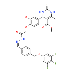 ChemSpider 2D Image | Methyl 4-(3-methoxy-4-{2-oxo-2-[(2Z)-2-{4-[(3,4,5-trifluorophenoxy)methyl]benzylidene}hydrazino]ethoxy}phenyl)-6-methyl-2-thioxo-1,2,3,4-tetrahydro-5-pyrimidinecarboxylate | C30H27F3N4O6S