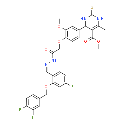 ChemSpider 2D Image | Methyl 4-(4-{2-[(2Z)-2-{2-[(3,4-difluorobenzyl)oxy]-4-fluorobenzylidene}hydrazino]-2-oxoethoxy}-3-methoxyphenyl)-6-methyl-2-thioxo-1,2,3,4-tetrahydro-5-pyrimidinecarboxylate | C30H27F3N4O6S