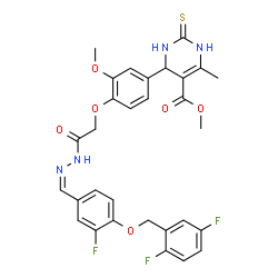 ChemSpider 2D Image | Methyl 4-(4-{2-[(2Z)-2-{4-[(2,5-difluorobenzyl)oxy]-3-fluorobenzylidene}hydrazino]-2-oxoethoxy}-3-methoxyphenyl)-6-methyl-2-thioxo-1,2,3,4-tetrahydro-5-pyrimidinecarboxylate | C30H27F3N4O6S