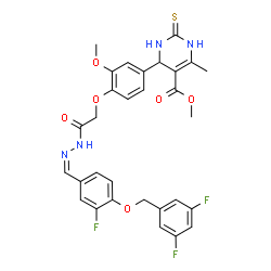 ChemSpider 2D Image | Methyl 4-(4-{2-[(2Z)-2-{4-[(3,5-difluorobenzyl)oxy]-3-fluorobenzylidene}hydrazino]-2-oxoethoxy}-3-methoxyphenyl)-6-methyl-2-thioxo-1,2,3,4-tetrahydro-5-pyrimidinecarboxylate | C30H27F3N4O6S