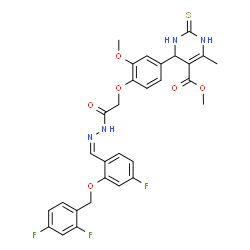 ChemSpider 2D Image | Methyl 4-(4-{2-[(2Z)-2-{2-[(2,4-difluorobenzyl)oxy]-4-fluorobenzylidene}hydrazino]-2-oxoethoxy}-3-methoxyphenyl)-6-methyl-2-thioxo-1,2,3,4-tetrahydro-5-pyrimidinecarboxylate | C30H27F3N4O6S