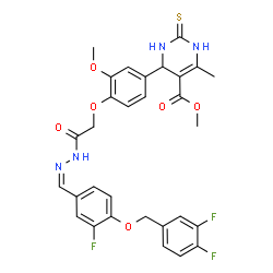 ChemSpider 2D Image | Methyl 4-(4-{2-[(2Z)-2-{4-[(3,4-difluorobenzyl)oxy]-3-fluorobenzylidene}hydrazino]-2-oxoethoxy}-3-methoxyphenyl)-6-methyl-2-thioxo-1,2,3,4-tetrahydro-5-pyrimidinecarboxylate | C30H27F3N4O6S