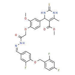 ChemSpider 2D Image | Methyl 4-(4-{2-[(2Z)-2-{4-[(2,4-difluorobenzyl)oxy]-3-fluorobenzylidene}hydrazino]-2-oxoethoxy}-3-methoxyphenyl)-6-methyl-2-thioxo-1,2,3,4-tetrahydro-5-pyrimidinecarboxylate | C30H27F3N4O6S