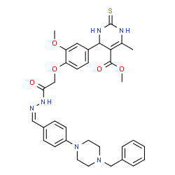 ChemSpider 2D Image | Methyl 4-[4-(2-{(2Z)-2-[4-(4-benzyl-1-piperazinyl)benzylidene]hydrazino}-2-oxoethoxy)-3-methoxyphenyl]-6-methyl-2-thioxo-1,2,3,4-tetrahydro-5-pyrimidinecarboxylate | C34H38N6O5S