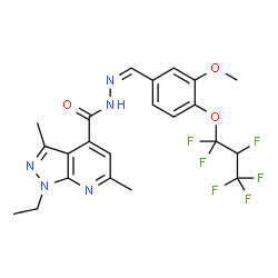 ChemSpider 2D Image | 1-Ethyl-N'-{(Z)-[4-(1,1,2,3,3,3-hexafluoropropoxy)-3-methoxyphenyl]methylene}-3,6-dimethyl-1H-pyrazolo[3,4-b]pyridine-4-carbohydrazide | C22H21F6N5O3
