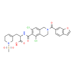 ChemSpider 2D Image | N-{[2-(1-Benzofuran-6-ylcarbonyl)-5,7-dichloro-1,2,3,4-tetrahydro-6-isoquinolinyl]carbonyl}-3-[1-(methylsulfonyl)-1,2,5,6-tetrahydro-3-pyridinyl]-L-alanine | C28H27Cl2N3O7S