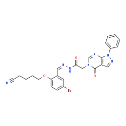 ChemSpider 2D Image | N'-{(Z)-[5-Bromo-2-(4-cyanobutoxy)phenyl]methylene}-2-(4-oxo-1-phenyl-1,4-dihydro-5H-pyrazolo[3,4-d]pyrimidin-5-yl)acetohydrazide | C25H22BrN7O3